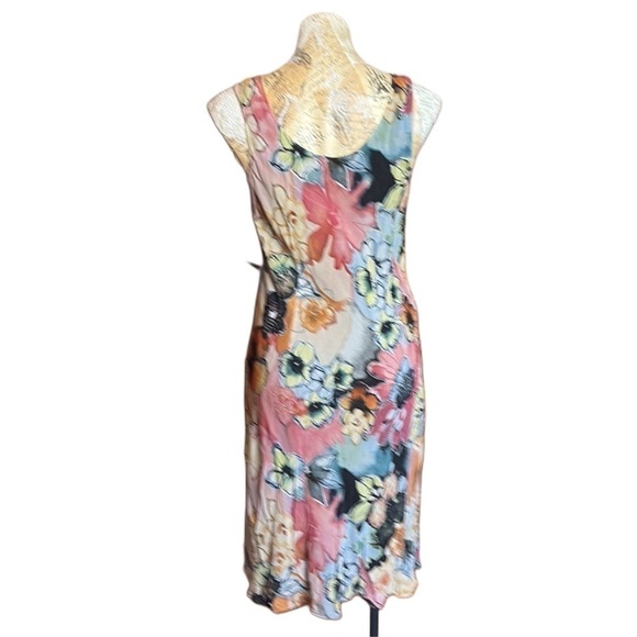 Chico's watercolor Silk Wearable Art Fit & Flare Silk Y2K Slip Midi Dress M/L - Picture 3 of 13